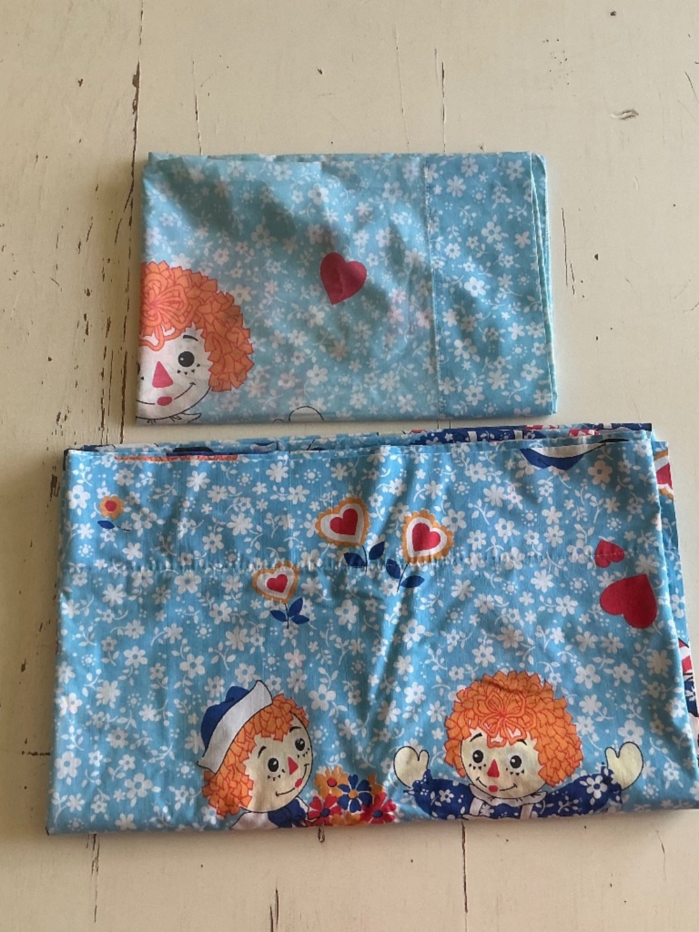 VIntage Sears Raggedy Ann & Andy FULL (82 x 94) Flat sheet + 1 pillowcase